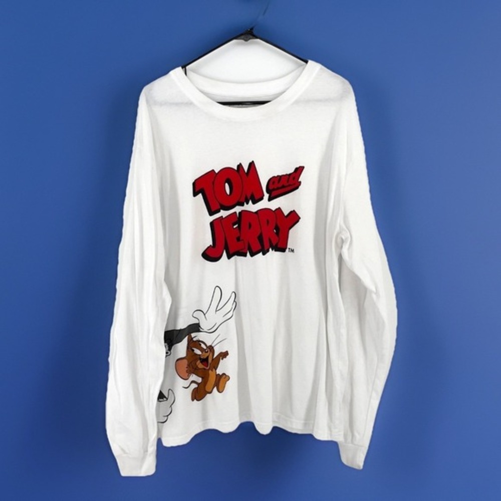 Hanna Barbera‎ Tom and Jerry T-Shirt Men's 2XL White Long Sleeve Cartoon